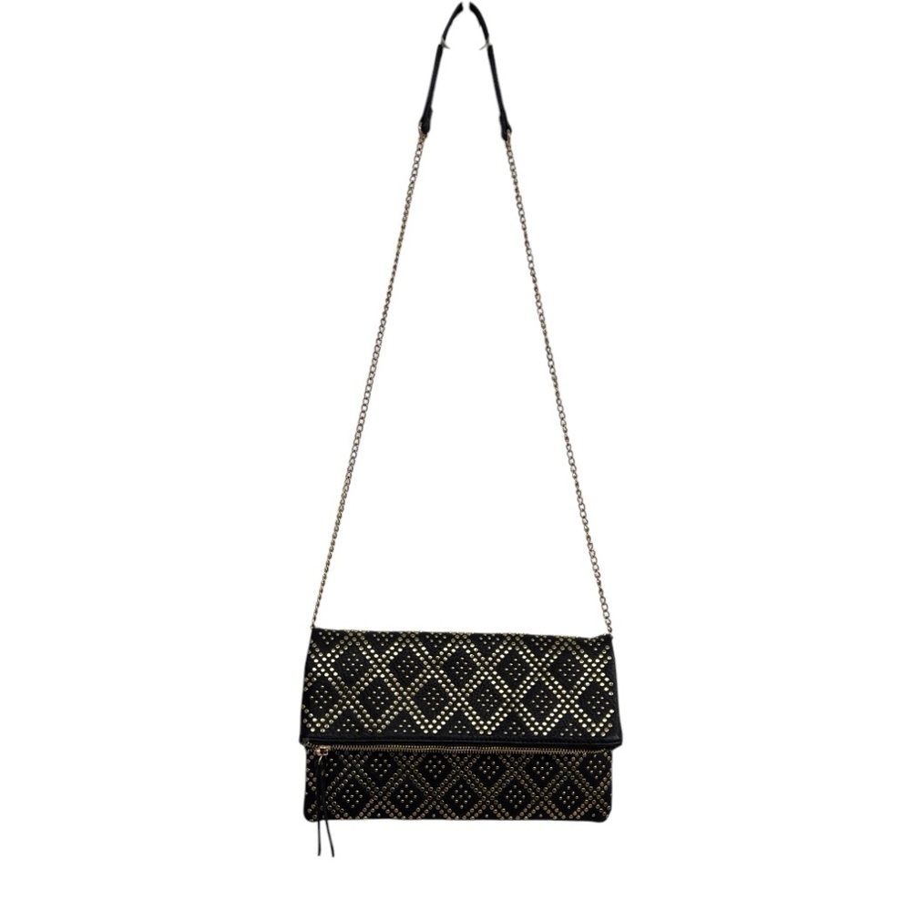 Madison West Stud Accent Fold-Over Clutch Crossbody Black with Gold Hardware - Picture 5 of 7